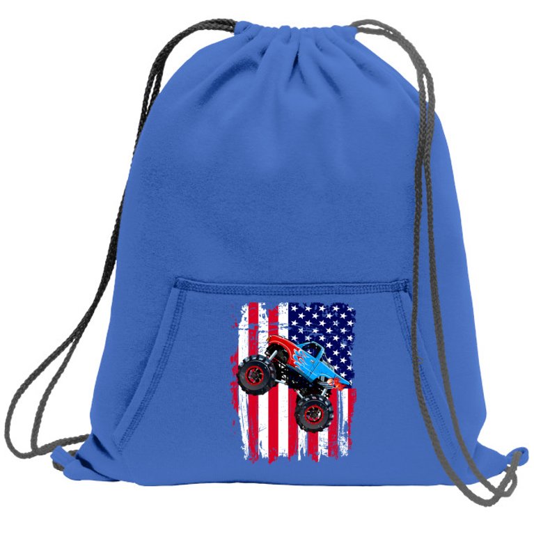 American Monster Truck Flag Sweatshirt Cinch Pack Bag