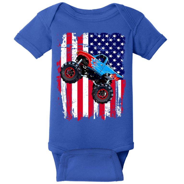 American Monster Truck Flag Baby Bodysuit
