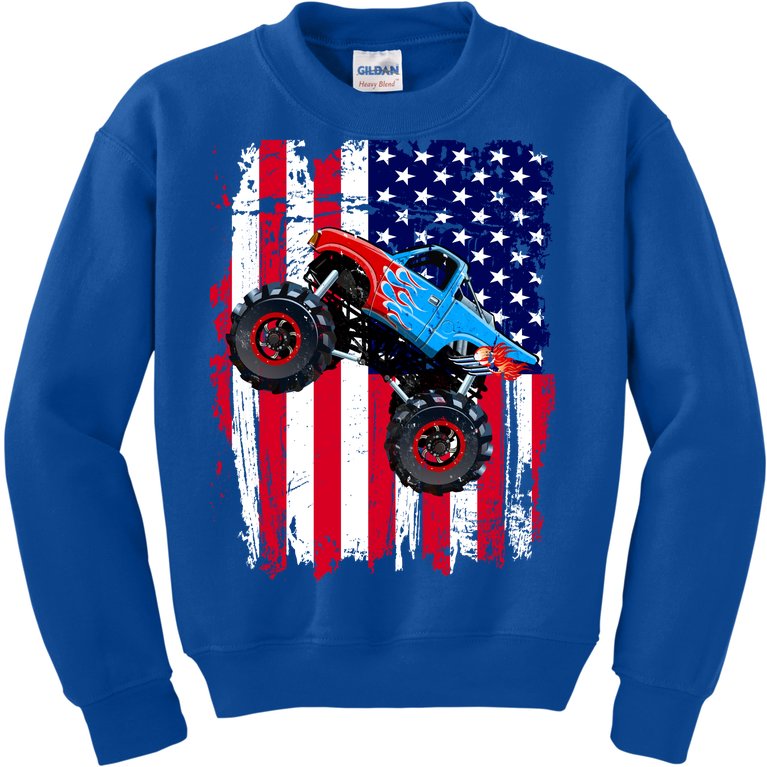 American Monster Truck Flag Kids Sweatshirt