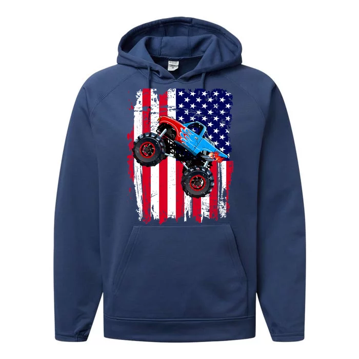 American Monster Truck Flag Performance Fleece Hoodie