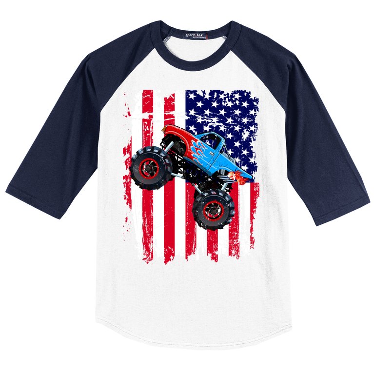 American Monster Truck Flag Baseball Sleeve Shirt