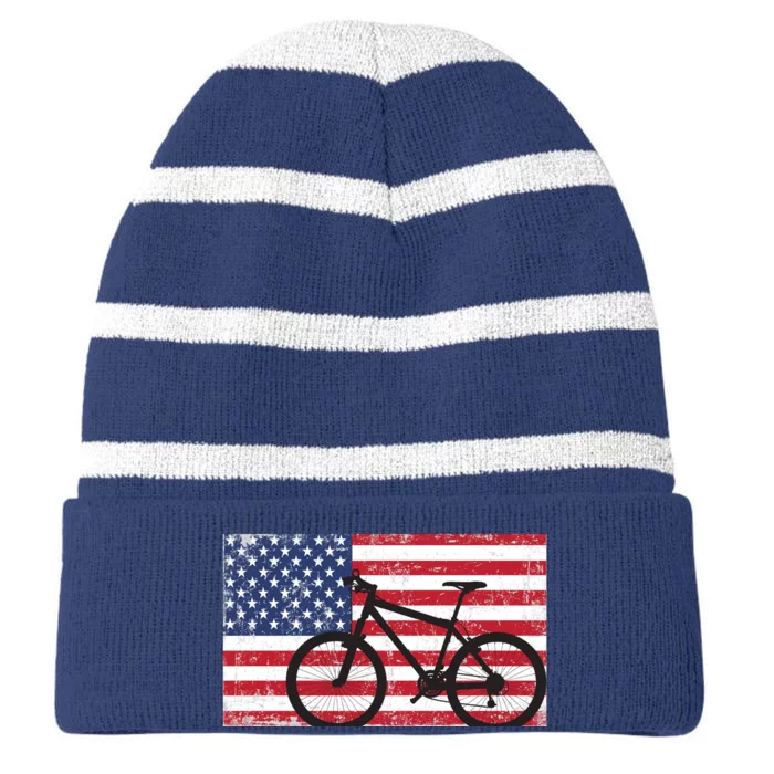 American Mountain Bike USA Flag Striped Beanie with Solid Band