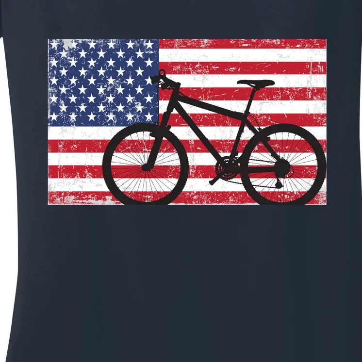 American Mountain Bike USA Flag Women's V-Neck T-Shirt