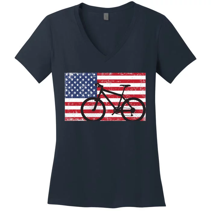 American Mountain Bike USA Flag Women's V-Neck T-Shirt