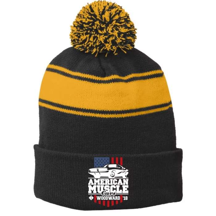 American Muscle Cars Woodward 2018 Stripe Pom Pom Beanie