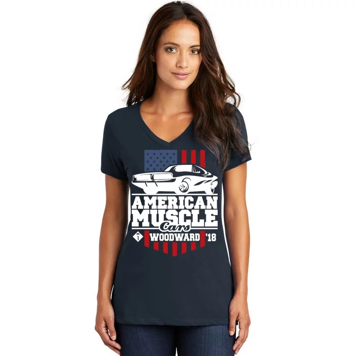 American Muscle Cars Woodward 2018 Women's V-Neck T-Shirt