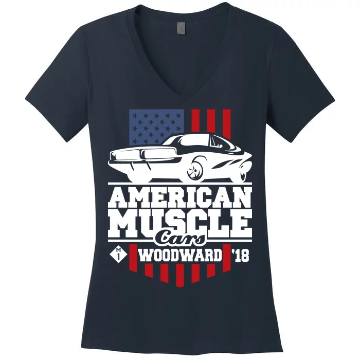 American Muscle Cars Woodward 2018 Women's V-Neck T-Shirt