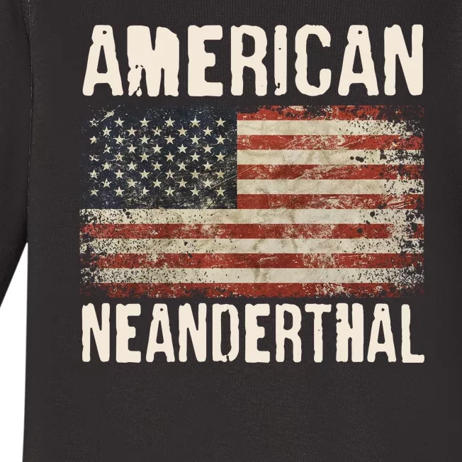 American Neanderthal Distressed US Flag Baby Long Sleeve Bodysuit