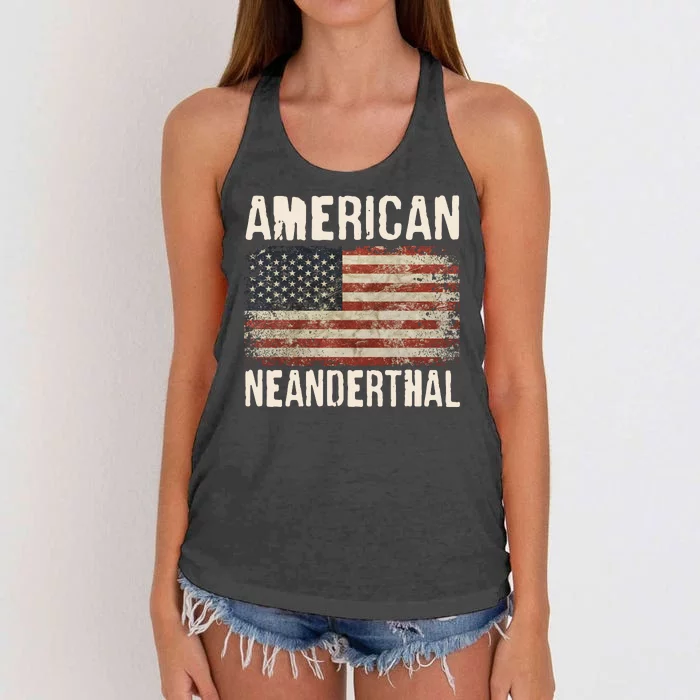 American Neanderthal Distressed US Flag Women's Knotted Racerback Tank