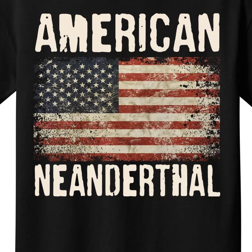 American Neanderthal Distressed US Flag Kids T-Shirt