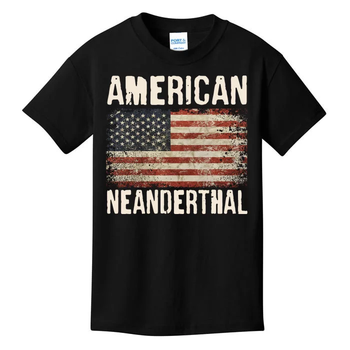 American Neanderthal Distressed US Flag Kids T-Shirt