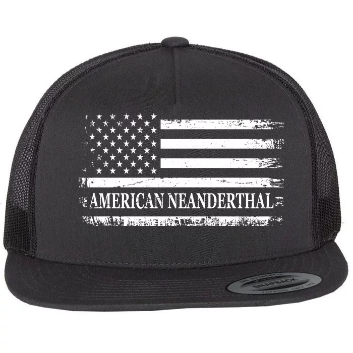 American Neanderthal USA American Flag Flat Bill Trucker Hat