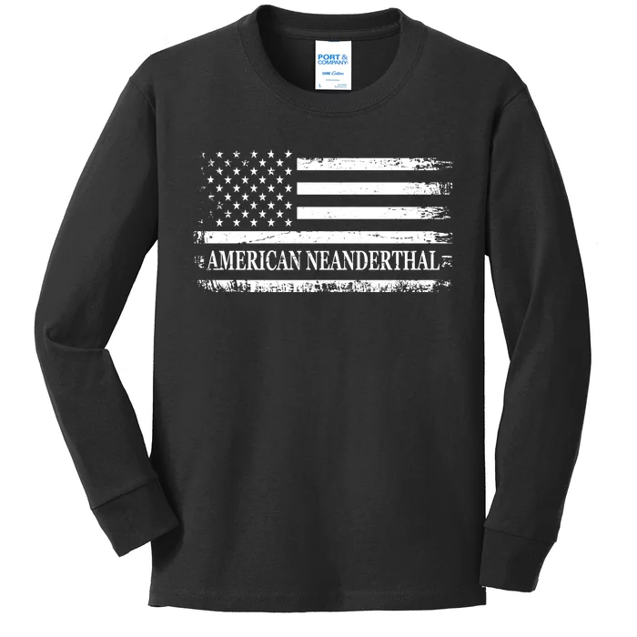 American Neanderthal USA American Flag Kids Long Sleeve Shirt