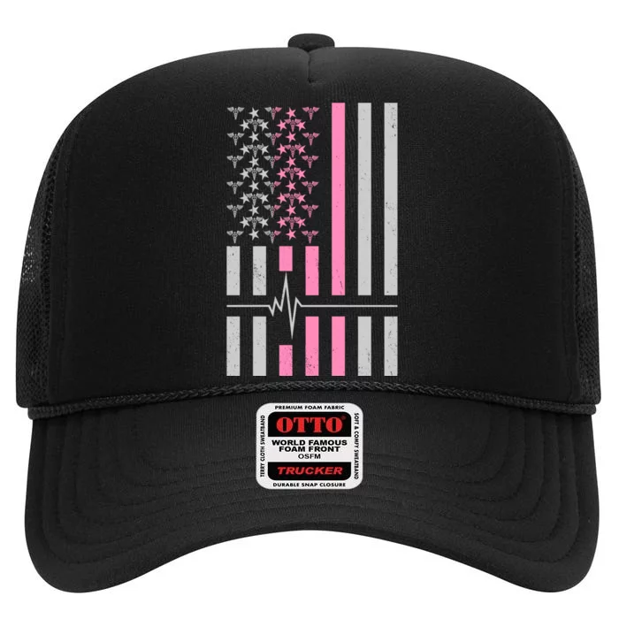 American Nurse USA Flag High Crown Mesh Trucker Hat