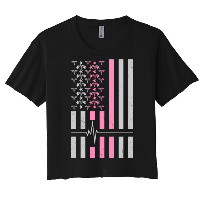 American Nurse USA Flag Women's Crop Top Tee