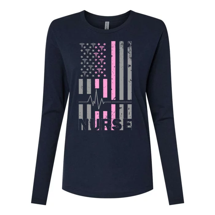 American Nurse Vintage USA Flag Womens Cotton Relaxed Long Sleeve T-Shirt