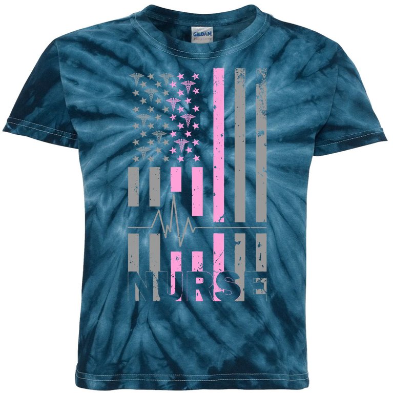American Nurse Vintage USA Flag Kids Tie-Dye T-Shirt