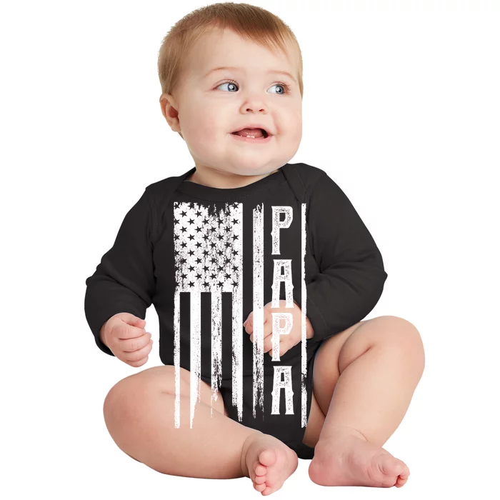 American Papa Flag Baby Long Sleeve Bodysuit