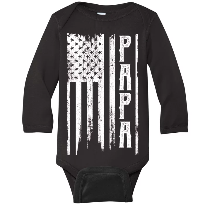 American Papa Flag Baby Long Sleeve Bodysuit