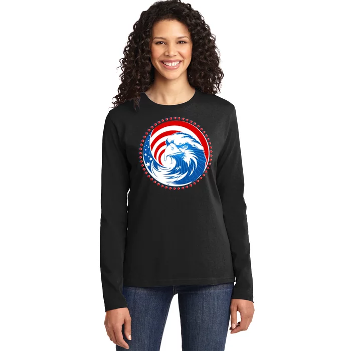 American Patriot Eagle Emblem Ladies Long Sleeve Shirt