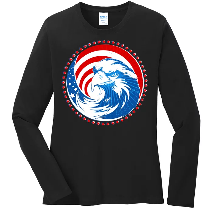 American Patriot Eagle Emblem Ladies Long Sleeve Shirt