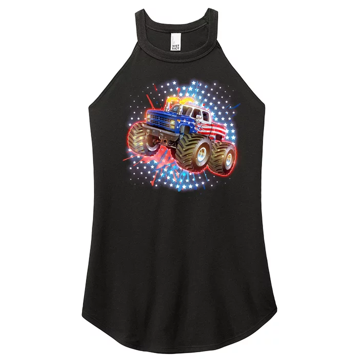 American Patriotic Monster Truck USA Women’s Perfect Tri Rocker Tank