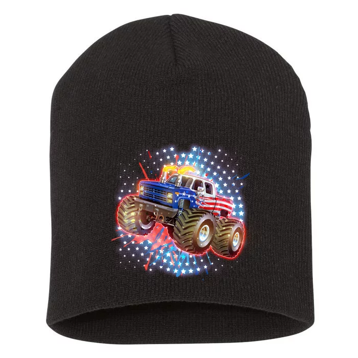 American Patriotic Monster Truck USA Short Acrylic Beanie