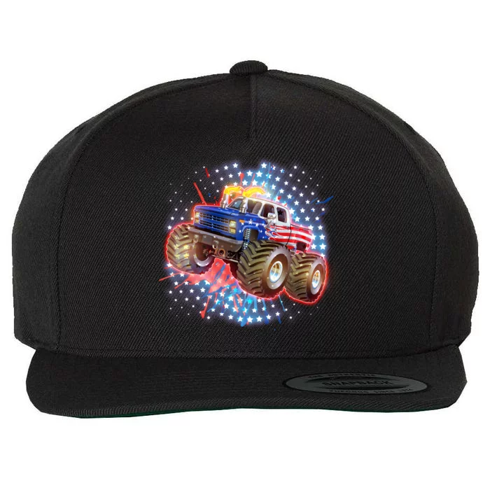 American Patriotic Monster Truck USA Wool Snapback Cap