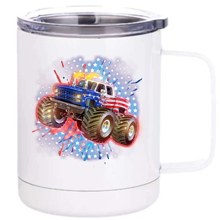 American Patriotic Monster Truck USA Front & Back 12oz Stainless Steel Tumbler Cup