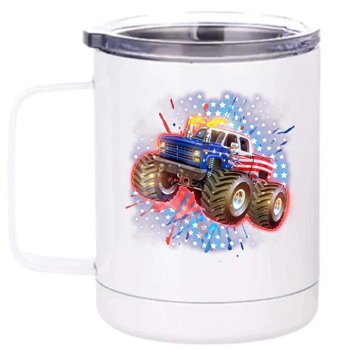 American Patriotic Monster Truck USA Front & Back 12oz Stainless Steel Tumbler Cup