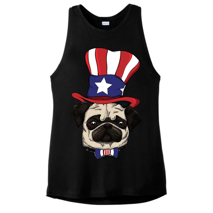 American Patriotic Pug Ladies Tri-Blend Wicking Tank