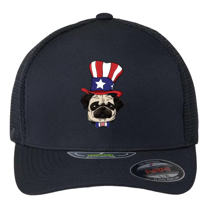 American Patriotic Pug Flexfit Unipanel Trucker Cap