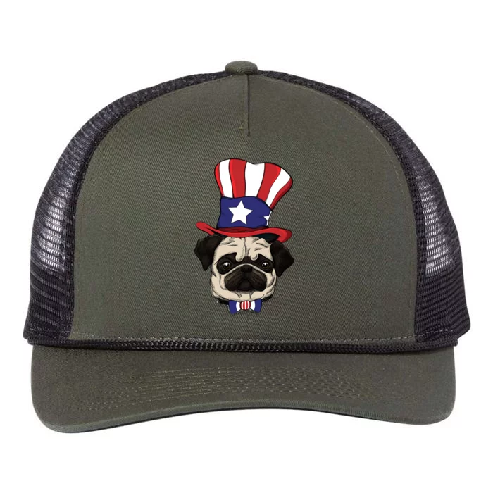 American Patriotic Pug Retro Rope Trucker Hat Cap