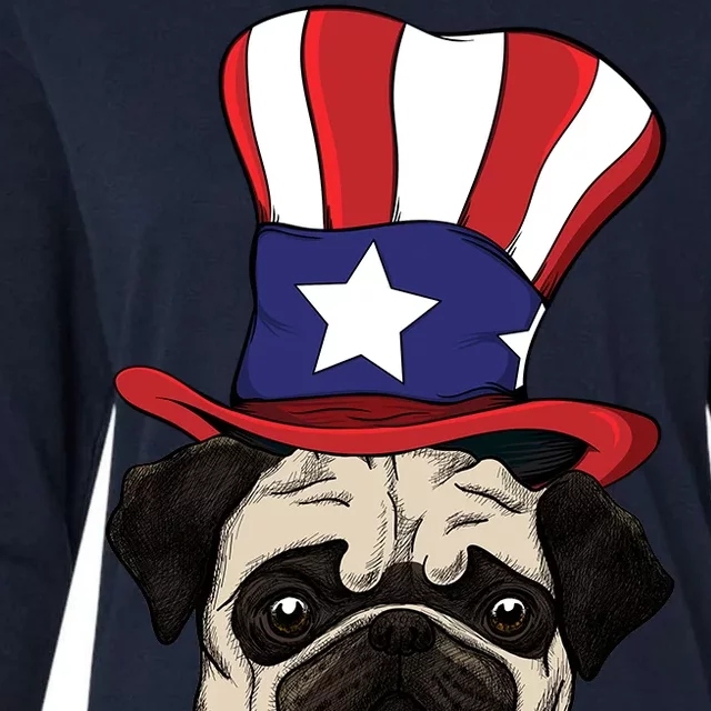 American Patriotic Pug Womens Cotton Relaxed Long Sleeve T-Shirt