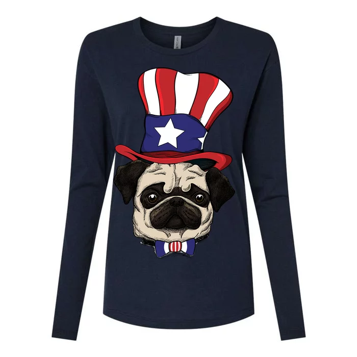 American Patriotic Pug Womens Cotton Relaxed Long Sleeve T-Shirt