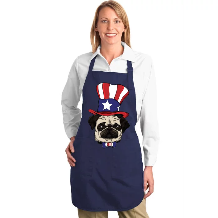 American Patriotic Pug Full-Length Apron With Pocket