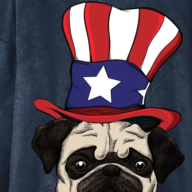 American Patriotic Pug Hooded Wearable Blanket