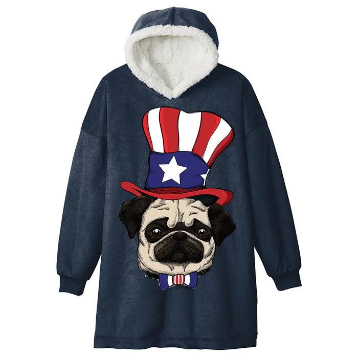 American Patriotic Pug Hooded Wearable Blanket