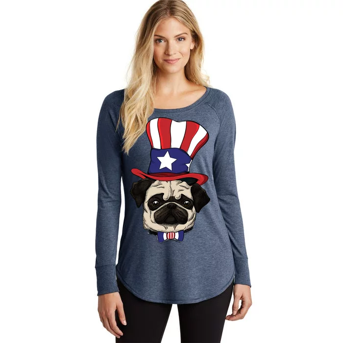 American Patriotic Pug Women's Perfect Tri Tunic Long Sleeve Shirt