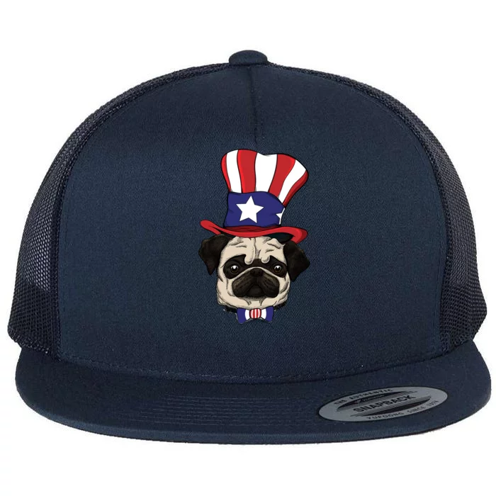 American Patriotic Pug Flat Bill Trucker Hat