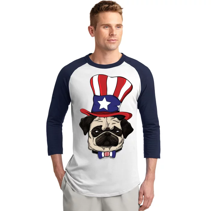 American Patriotic Pug Baseball Sleeve Shirt