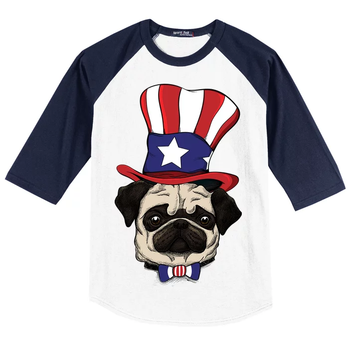 American Patriotic Pug Baseball Sleeve Shirt