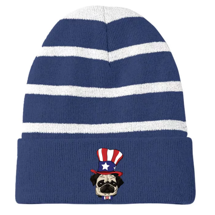 American Patriotic Pug Striped Beanie with Solid Band