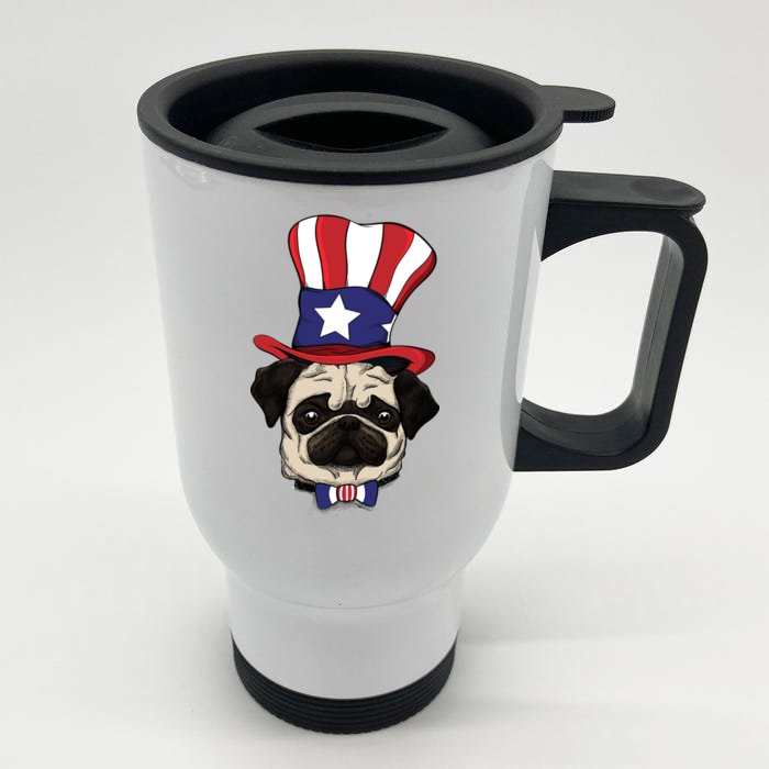 American Patriotic Pug Front & Back Stainless Steel Travel Mug