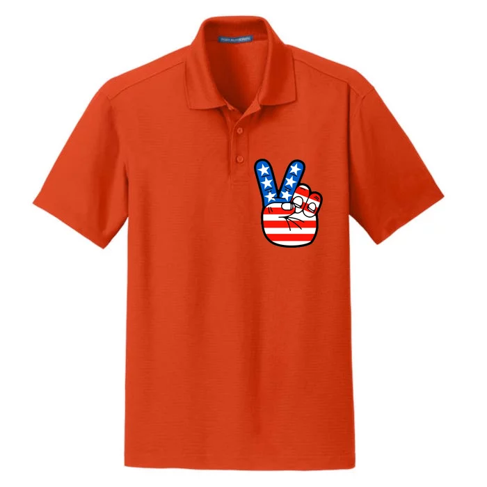 American Peace Sign Flag Dry Zone Grid Performance Polo