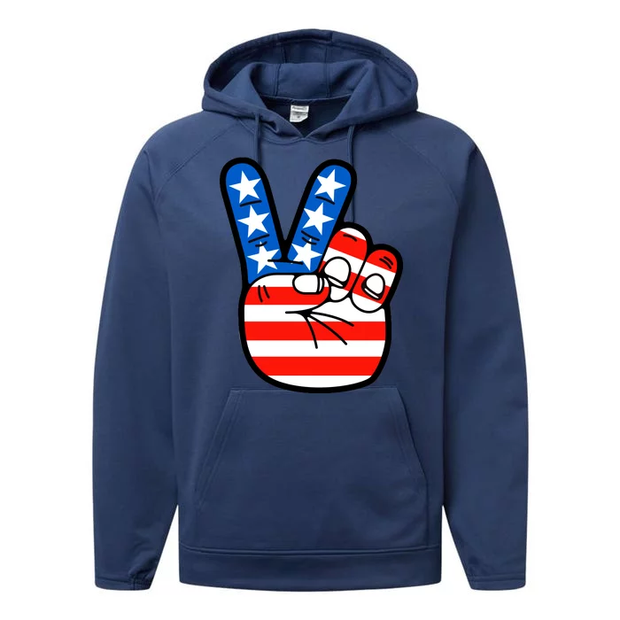 American Peace Sign Flag Performance Fleece Hoodie