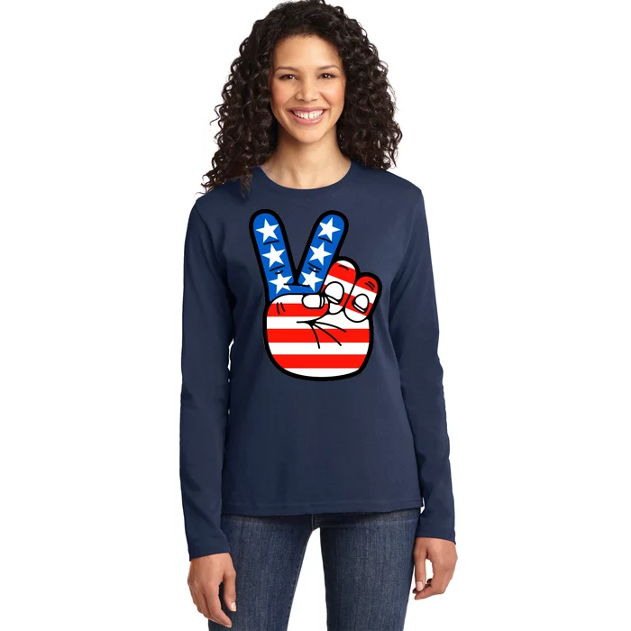 American Peace Sign Flag Ladies Long Sleeve Shirt