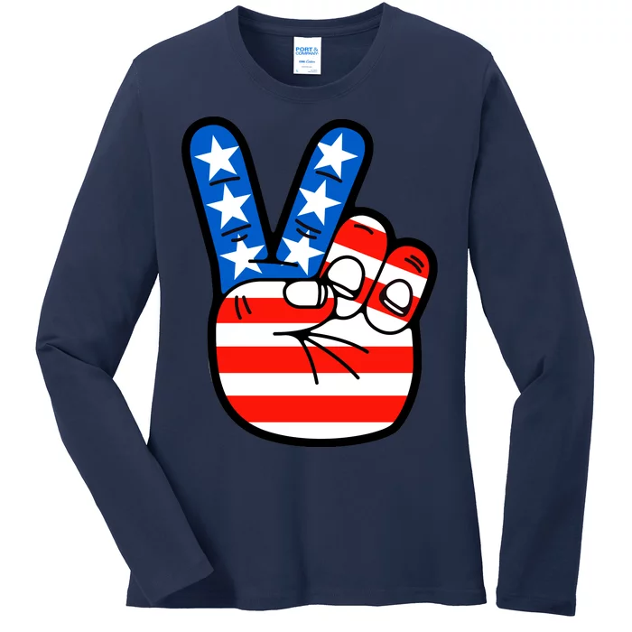 American Peace Sign Flag Ladies Long Sleeve Shirt