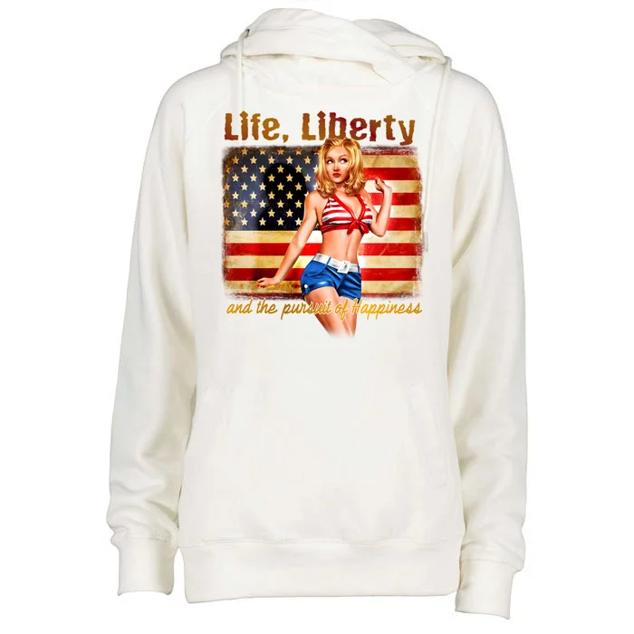 American Pinup Girl - Life Liberty And The Pursuit Of Happiness Womens Funnel Neck Pullover Hood