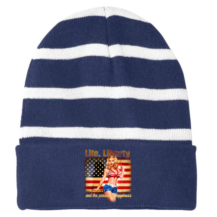 American Pinup Girl - Life Liberty And The Pursuit Of Happiness Striped Beanie with Solid Band